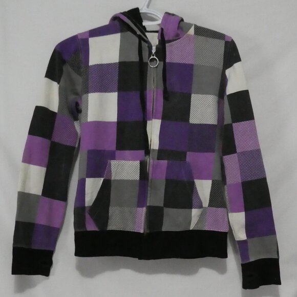 WEST FORTYNINE | medium | Checkered Hoodie With Zip - Hood - Thumbholes *stains - Picture 1 of 16